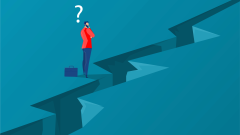 Barrierefreiheit Symbolbild Mann vor Graben