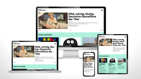 Screenshot der Startseite von www.deutsche-kinemathek.de auf verschiedenen Geräten.